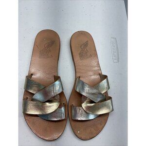 ANCIENT GREEK SANDALS Desmos Cutout Slides in Metallic Nubuck‎ EU 40